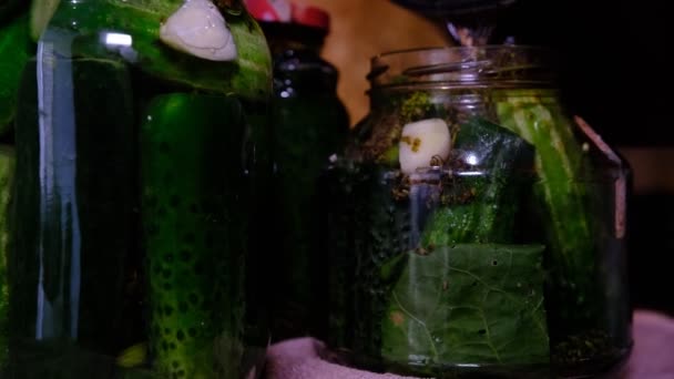Pouring Hot Water Dill Cucumbers Steeping — Stock video