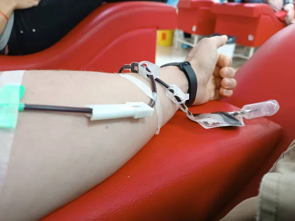 Doação Sangue Transfusão Sangue Verificação Especificada Jejum Cuidados Saúde Braço — Fotografia de Stock