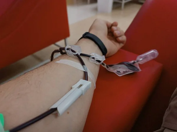 Doação Sangue Transfusão Sangue Verificação Especificada Jejum Cuidados Saúde Braço — Fotografia de Stock