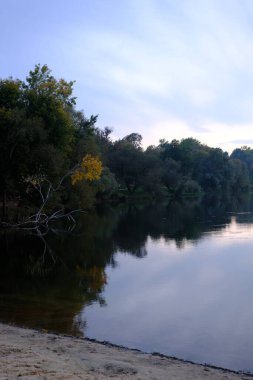 Sonbahar, sarı yapraklar ve gölle parka düşer..
