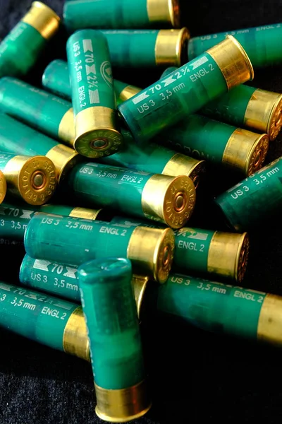 Shotgun Shells Black Surface Ammunition Gauge Smoothbore Weapons Hunting Ammunition — Stock Photo, Image