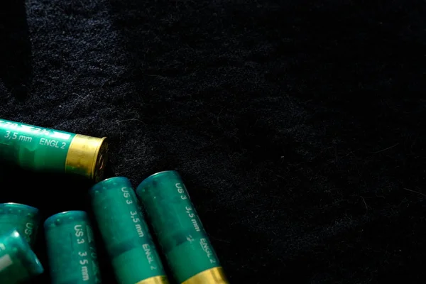 Shotgun Shells Black Surface Ammunition Gauge Smoothbore Weapons Hunting Ammunition — Stock Photo, Image