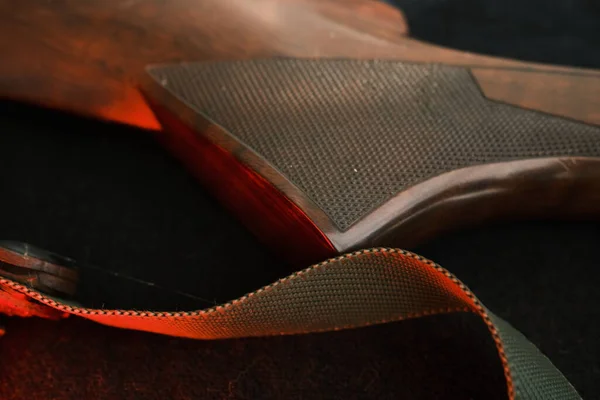 Closeup Wooden Shotgun Butt Hunting Semi Automatic Shotgun Wooden Button — Φωτογραφία Αρχείου