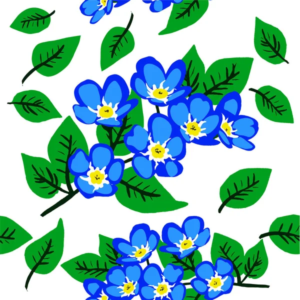 Flores Azules Sin Costuras Patrón Hojas Sueltas Textura Patrón Floral — Vector de stock