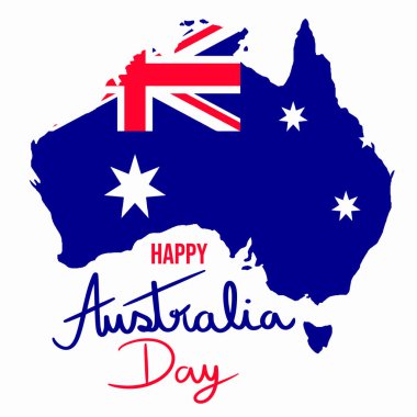 Happy Australia Day Lettering. Great Australia map with flag. vector illustration.