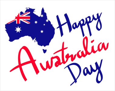 Happy Australia Day Lettering. Australia map with flag. vector illustration.eps
