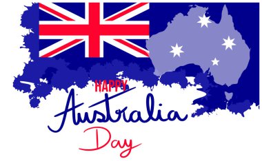 Happy Australia Day lettering. Australia Map with Flag and Graphic Features. vector illustration.