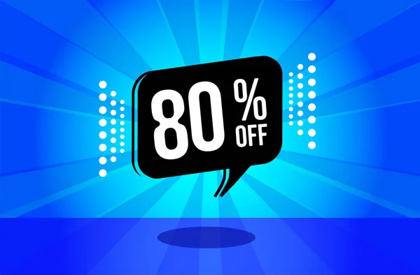  80% off. Blue banner with eighty percent discount on a black balloon for mega big sales.