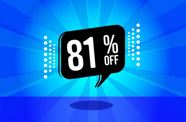  81% off. Blue banner with eighty one percent discount on a black balloon for mega big sales