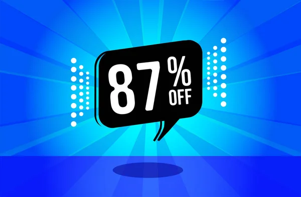 87% off. Blue banner with eighty seven percent discount on a black balloon for mega big sales.