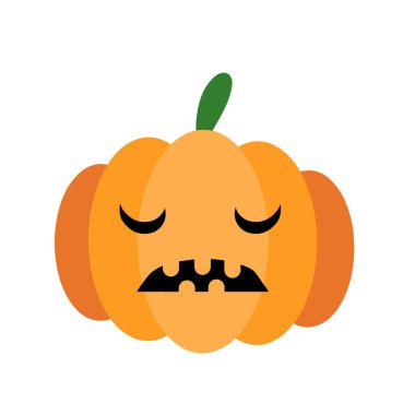 Renkli balkabağı hüzünlü Cadılar Bayramı ikonu. Vektör illüstrasyonu beyaz arkaplanda izole edildi.