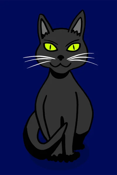 Leuke Zwarte Kat Met Gele Ogen Voor Halloween Vector Illustratie — Stockvector