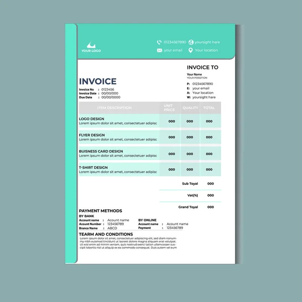 Professional Invoice Design Template Vector — Stock Vector