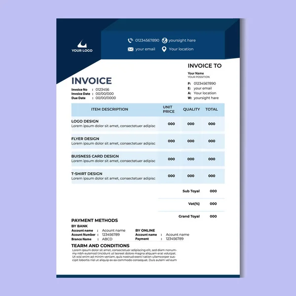 Professionele Factuur Ontwerp Sjabloon Vector — Stockvector