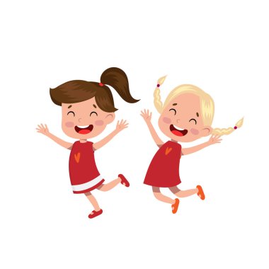 Vector düz mutlu kızlar neşeyle zıplıyorlar