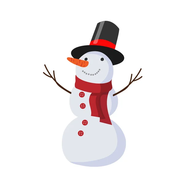 Vecteur bonhomme de neige joyeux chapeau, écharpe souriante — Image vectorielle