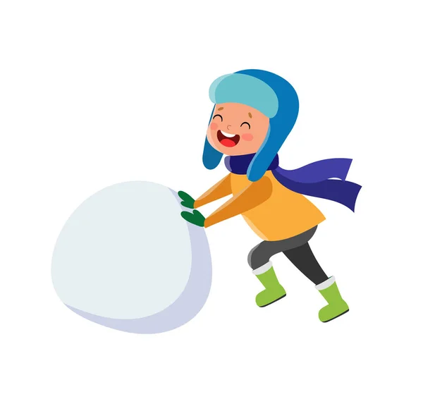 Menino vetor joga bola de neve no inverno ao ar livre Ilustrações De Stock Royalty-Free