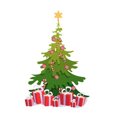 Şimdiki kutuları olan vektör dairesi noel ağacı