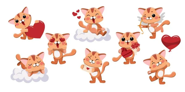 ベクトル猫キャラクターで愛バレンタイン日セット ロイヤリティフリーストックベクター