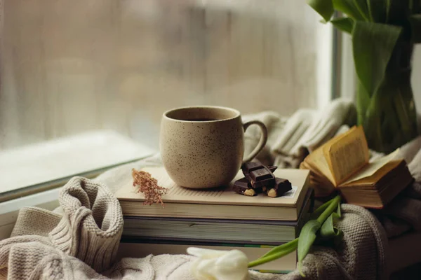 Arka planda bahar ışığı olan bir pencere var. Uzayı kopyala Baskıyı gözlemle. Metin için yer