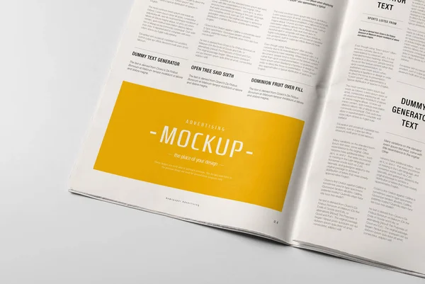 Periódico Publicidad Mockup Representación Fondo Blanco — Foto de Stock