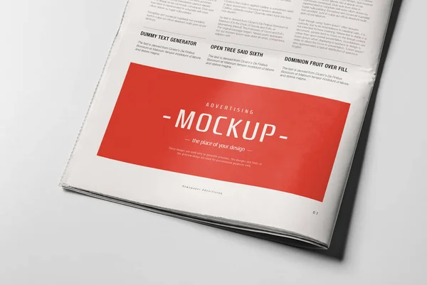 Periódico Publicidad Mockup Representación Fondo Blanco —  Fotos de Stock