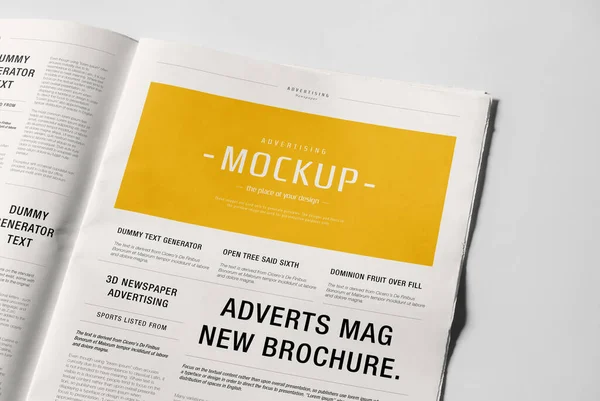 Gazeta Reklama Mockup Rendering White Tło — Zdjęcie stockowe