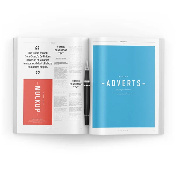 Revista Publicidade Jornais Brochura Mockup Rendering White Background — Fotografia de Stock