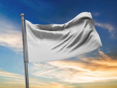 Gökyüzü Arkaplan 3B Hazırlama ile Beyaz Boş Bayrak Model