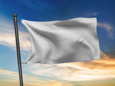 Gökyüzü Arkaplan 3B Hazırlama ile Beyaz Boş Bayrak Model