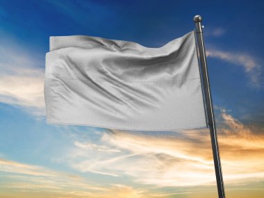 Gökyüzü Arkaplan 3B Hazırlama ile Beyaz Boş Bayrak Model