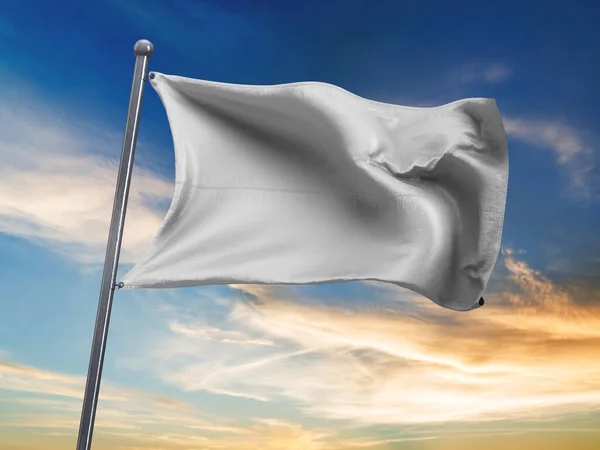 Valkoinen Tyhjä Lippu Mockup Sky Tausta Renderöinti — kuvapankkivalokuva