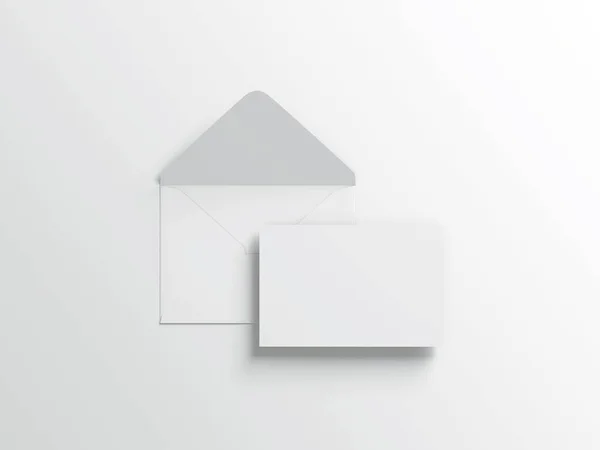 Convite Cartão Postal Com Envelope Mockup Rendering — Fotografia de Stock