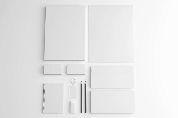 Visual Brand Identity Mockup, Corporate Stationery 3D Rendering