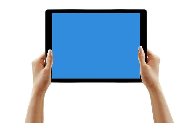 Female Hands Holding Tablet Blank Screen Isolated — Stock Photo, Image