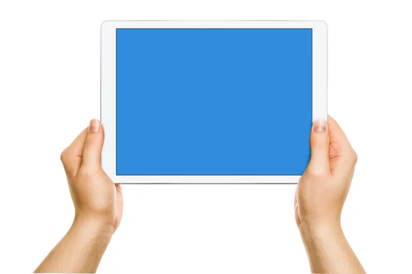 Male Hands Holding Tablet Blank Screen Isolated — Stock Photo, Image