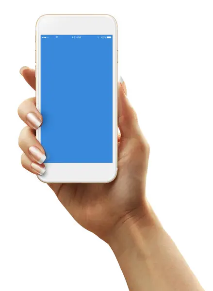 Kobiece Ręce Trzymające Telefon Pustym Ekranem Izolacji — Zdjęcie stockowe
