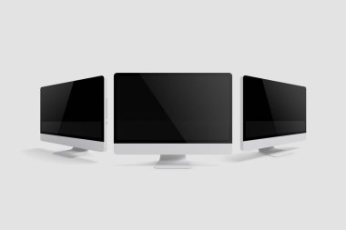 Gri arkaplan 3B oluşturma üzerinde izole edilmiş boş ekran koruyucusu olan aygıtlar ayarlandı