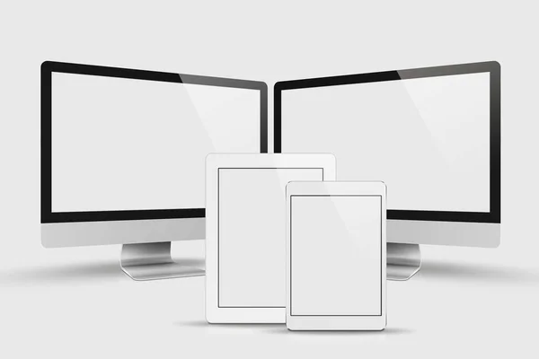 Geräte Responsive Set Mit Leerem Bildschirmschoner Isoliert Auf Grauem Hintergrund — Stockfoto