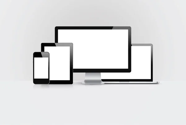 Devices Responsive Set Blank Screen Saver Isolated Grey Background Rendering — Stock Photo, Image