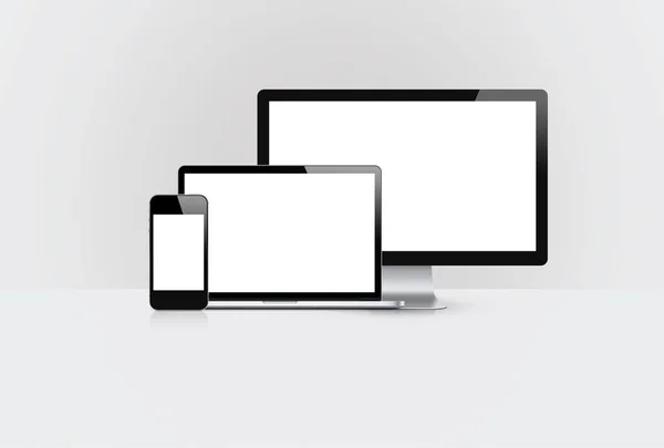 Geräte Responsive Set Mit Leerem Bildschirmschoner Isoliert Auf Grauem Hintergrund — Stockfoto