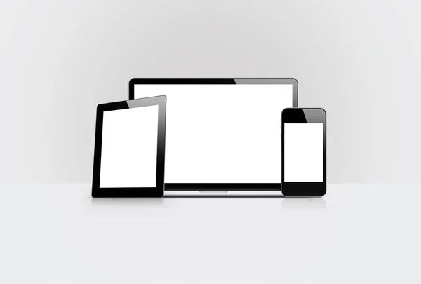 Urządzenia Zestaw Responsywny Wygaszaczem Ekranu Izolowanym Szarym Tle Rendering — Zdjęcie stockowe