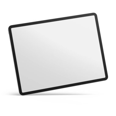 Beyaz arkaplan üzerinde izole edilmiş boş yatay ekrana sahip modern siyah tablet