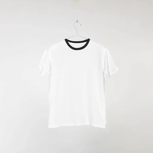 Blank White Shirts Makieta Wisząca Szarej Ścianie Rendering — Zdjęcie stockowe