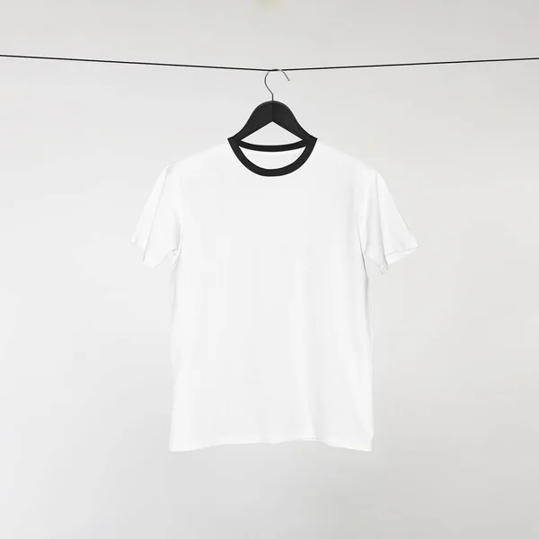 Shirt Bianche Bianche Bianche Mockup Appese Muro Grigio Rendering — Foto Stock