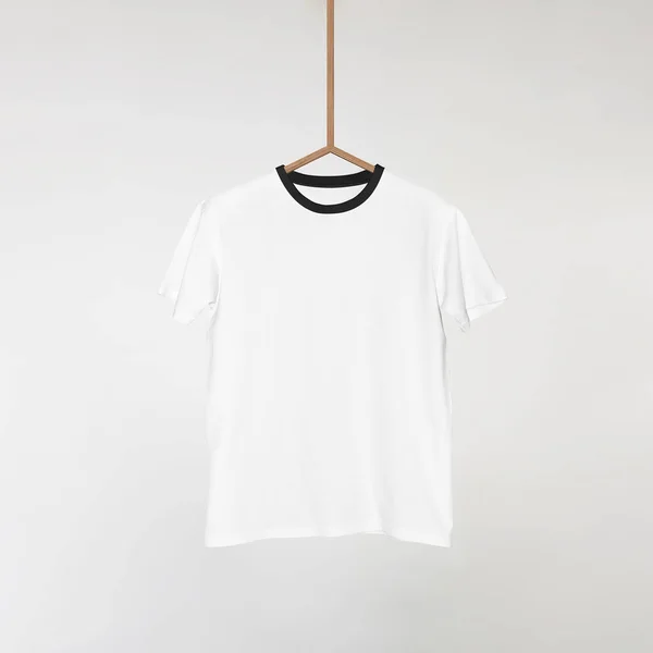 Blank White Shirts Mockup Hanging Grey Wall Rendering — Stock Photo, Image