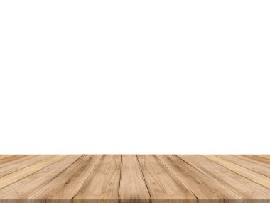 Ahşap tahta boş masa üstü bulanık arkaplan. Kahve dükkanının arka planındaki bulanıklık üzerine perspektif kahverengi ahşap masa - montaj ürünleri görüntüleme veya tasarım anahtar görsel düzeni için kullanılabilir.