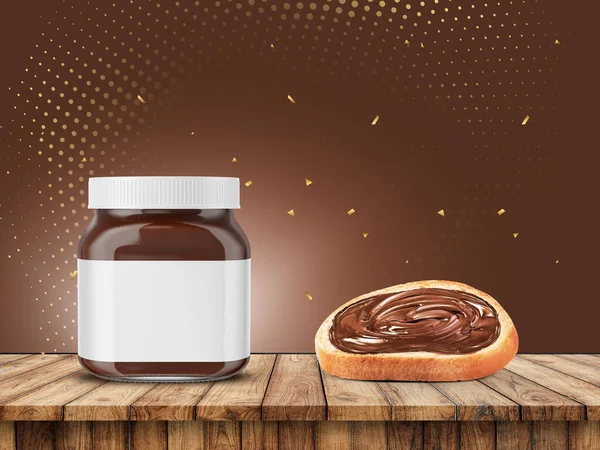 Meja Papan Kayu Dengan Jar Coklat Sebar — Stok Foto