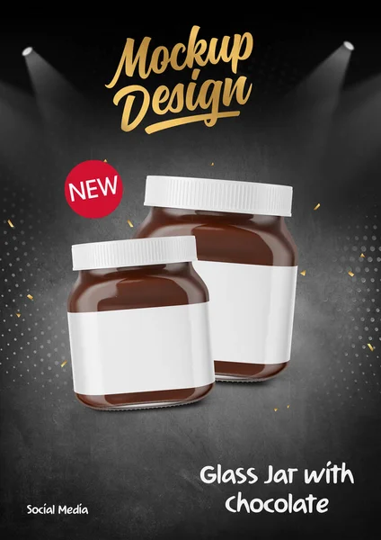 Két Üveg Üveg Csokoládé Szórt Mockup Front View Reklám Háttér — Stock Fotó