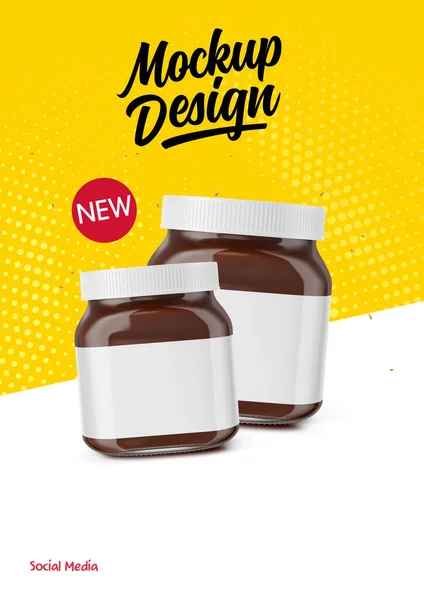 Two Glass Jar Chocolate Spread Mockup Front View Advertising Background — ストック写真